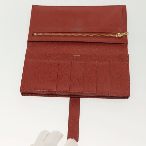 HERMES Beansufla Wallet Leather Brown Gold Auth 142375 - Picture 10 of 16